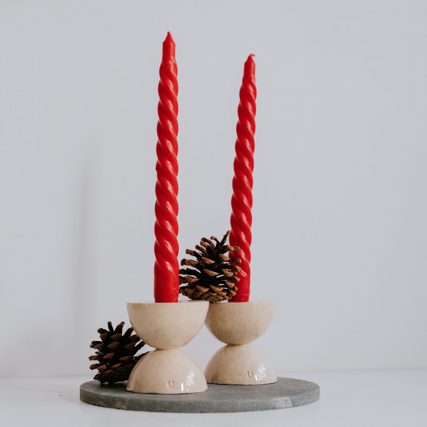 Ceramic Set 2 Candle Holders Hourglass