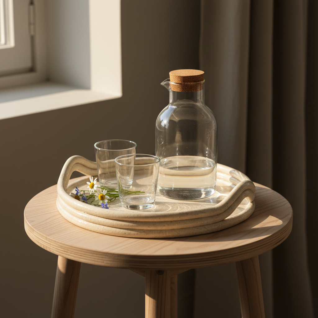 Ceramic Tray — Water & Flowers
