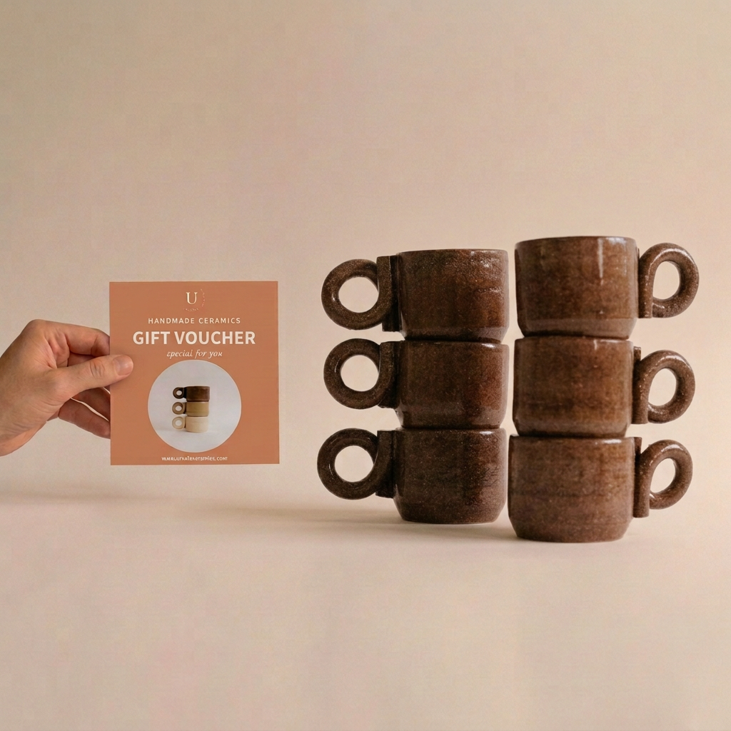 Imagem das chávenas castanhas com Gift Voucher